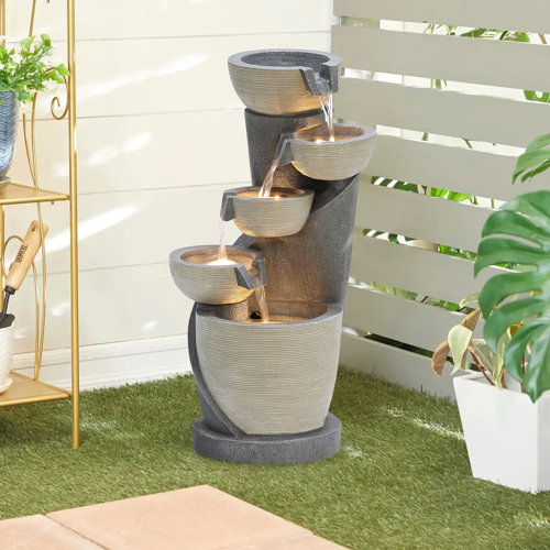 Hand Crafted Outdoor Weather Resistant Floor Fountain With Light 